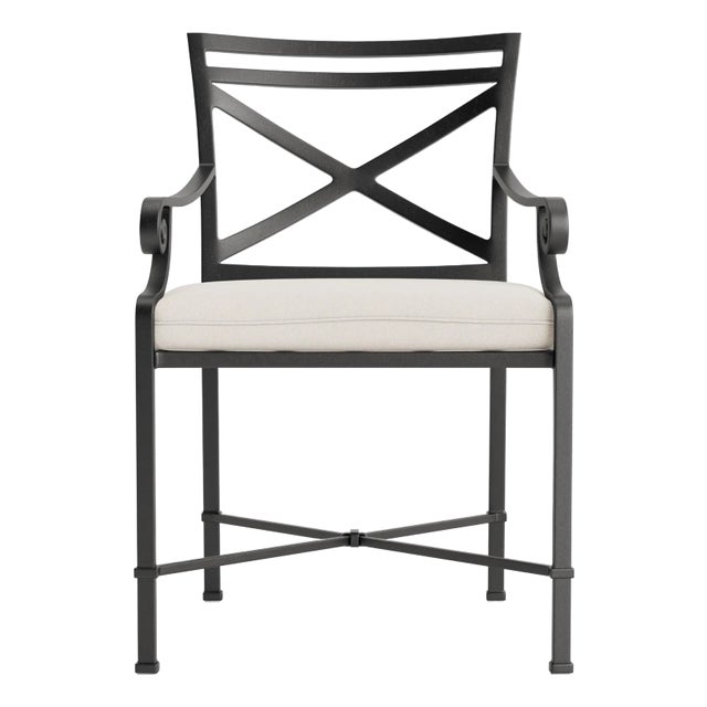 Brown Jordan Venetian Arm Chair, Textured Pewter frame with Fusion Natural fabric For Sale