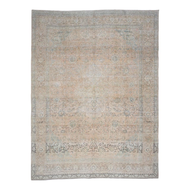1970s Vintage Persian Handmade Wool Cotton Light Tan Area Rug For Sale