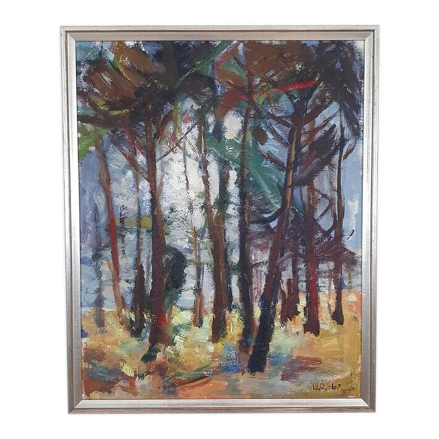 1967 Mid Century Swedish Expressionst Oil Painting Signed u.o For Sale