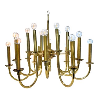 Vintage 18-Light Brass Chandelier in Style of Tommi Parzinger For Sale