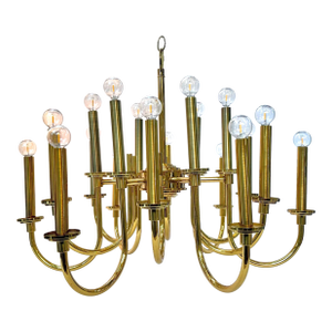 Vintage 18-Light Brass Chandelier in Style of Tommi Parzinger