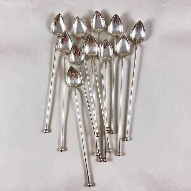 Sterling Silver Highball or Iced Tea Heart Bowl Stirring Straws, Set of 12 For Sale - Image 10 of 10