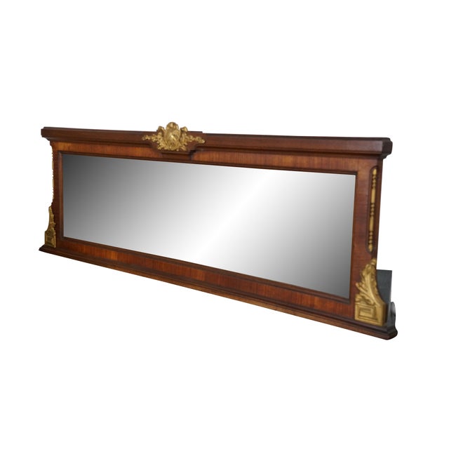 Victorian Antique French Louis XVI Mahogany Ormolu Overmantle Mirror Dresser Backsplash 49" For Sale - Image 3 of 14
