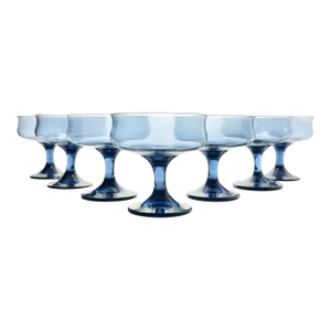 1980s Libbey “Connoisseur (Dusky Blue, Tulip)” Set of 7 Coupe Champagne Glasses