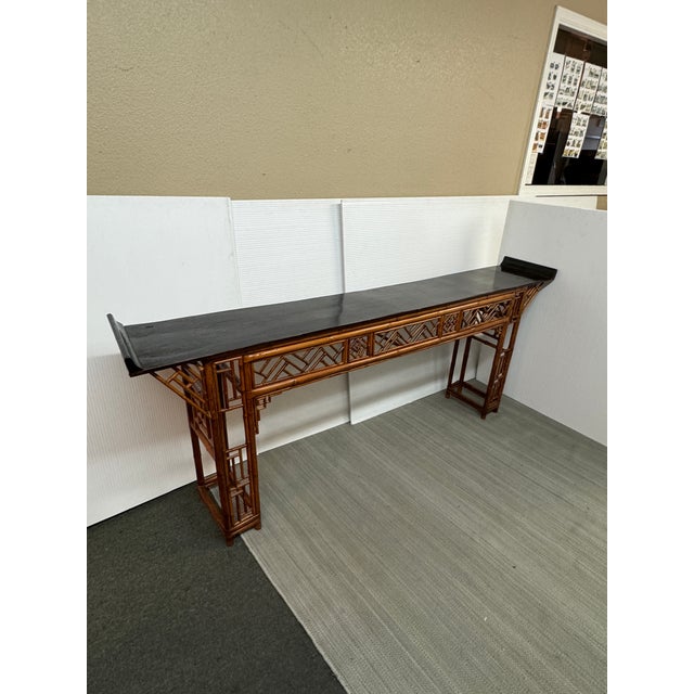 Chinese Bamboo Altar Table With Black Lacquer Top, Late 20th Century For Sale - Image 4 of 13