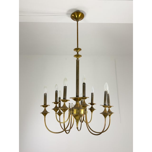 1940s Art Deco Nine-Light Brass Chandelier, 1940s For Sale - Image 5 of 14