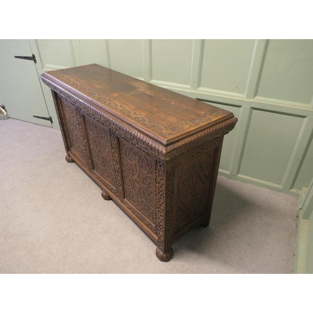 Wood Gothic Credenza in Carved Golden Oak For Sale - Image 7 of 8