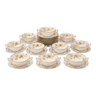 1960s Royal Crown Derby “Marquis” Pattern A1222 Bone China Cream Soup Bowls & Underplates, Set of 10 For Sale