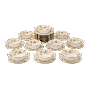 1960s Royal Crown Derby “Marquis” Pattern A1222 Bone China Cream Soup Bowls & Underplates, Set of 10