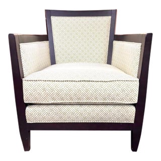Geometric Abstract Pattern Wood Club Chair, Signed For Sale