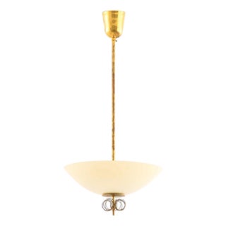 Brass and Glass Ceiling Lamp by Paavo Tynell for Taito Oy, 1950s For Sale