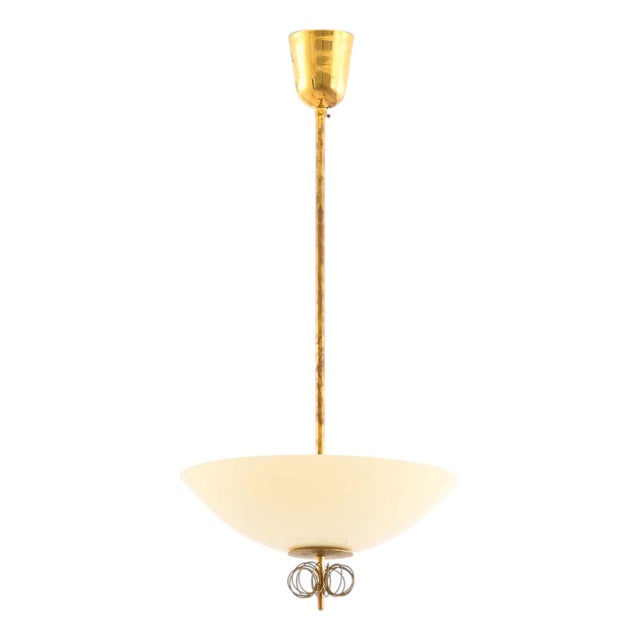 Brass and Glass Ceiling Lamp by Paavo Tynell for Taito Oy, 1950s For Sale