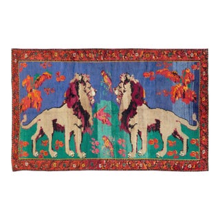 Galerie Shabab Collection Mid-20th Century Handmade Caucasian Karabagh Pictorial Lion Accent Rug For Sale