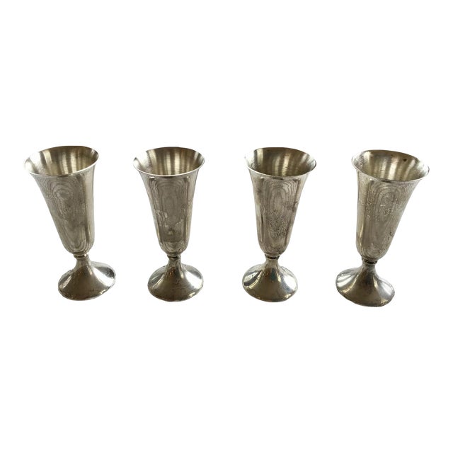 1960s Fisher Silversmiths Inc. Sterling Silver No. 90 Cordial Cups- Set of 4 For Sale