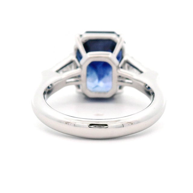 Alexander Beverly Hills Gia 8.23ct Emerald Cut Ceylon Sapphire Three-Stone Ring, Size 6 For Sale - Image 4 of 4