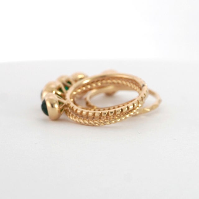 Five 14k Yellow Gold Rings With Cabochon-Cut Emeralds Size 6.5 For Sale - Image 10 of 14