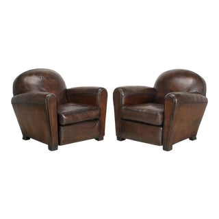 1920s French Leather Club Chairs For Sale