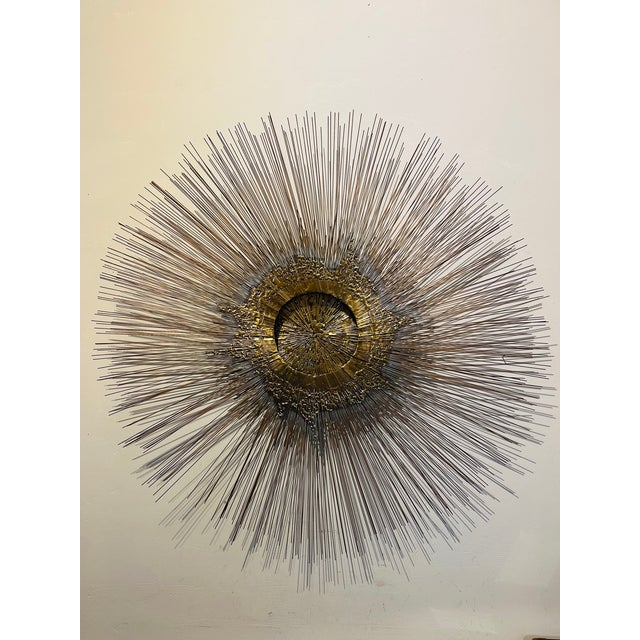 Gold Brutalist 1960s Monumental Sunburst Wall Sculpture Attributed to William & Bruce Friedle New York MCM For Sale - Image 8 of 9