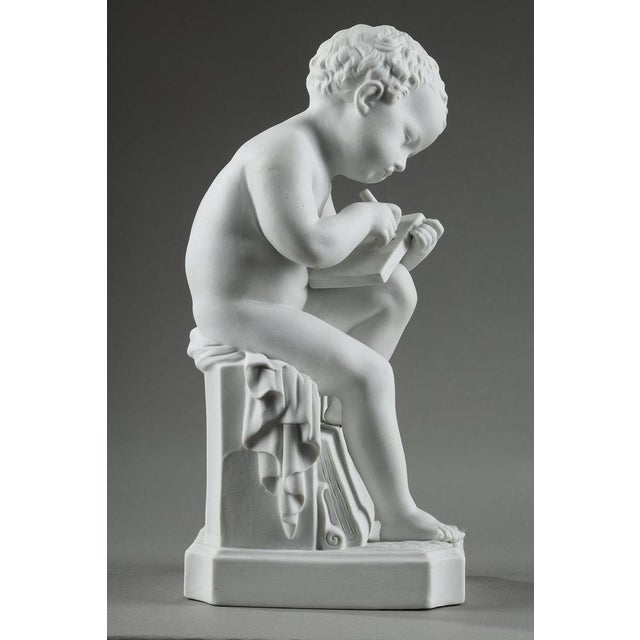 Porcelain Biscuit Figurines of the Child Reading and the Child Drawing, 1900s, Set of 2 For Sale - Image 10 of 18