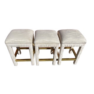 Vintage Milo Baughman Style Parsons Counter Stools W/Brass For Sale