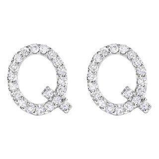 10K White Gold 1/10 Cttw Diamond 'Q' Initial Stud Earring For Sale