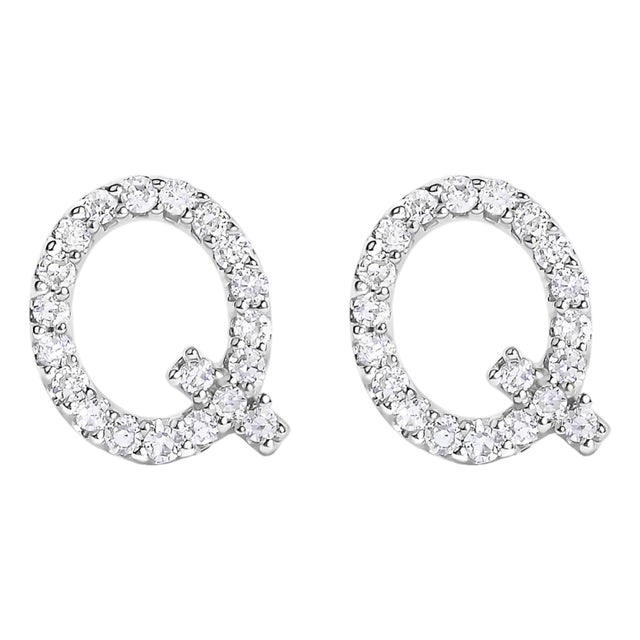 10K White Gold 1/10 Cttw Diamond 'Q' Initial Stud Earring For Sale