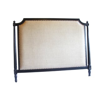 Burlap Upholstered Queen Headboard For Sale