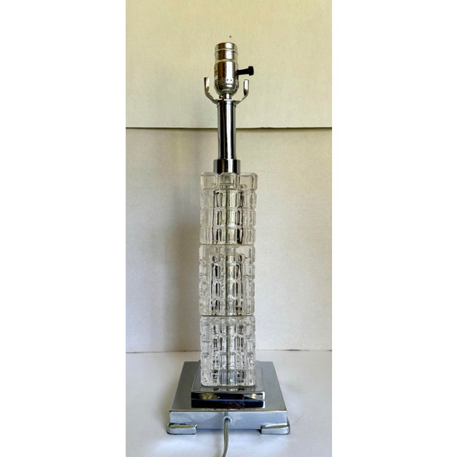 Vintage Art Deco Style Architectural Cubed Glass & Chrome Table Lamp For Sale In Los Angeles - Image 6 of 12