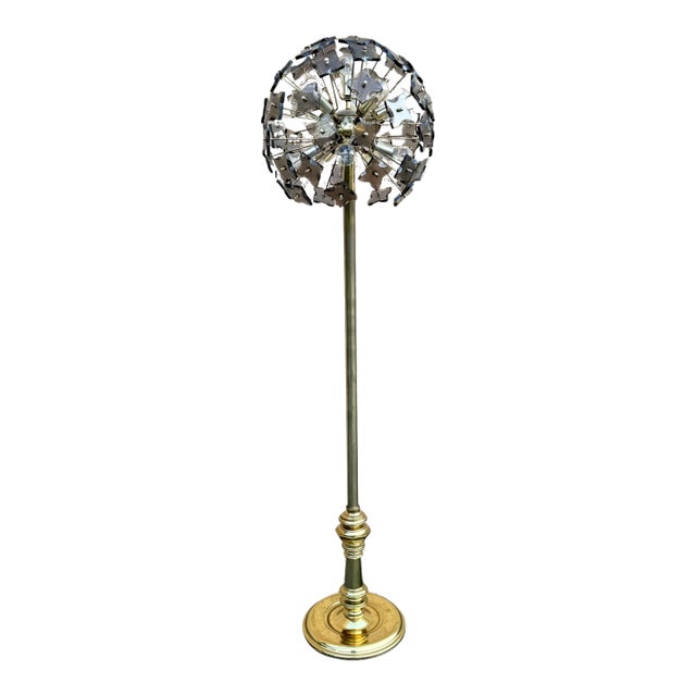 Vintage Sputnik Dandelion Floor Lamp – Brass & Smoke Glass – Emil Stejnar Style For Sale