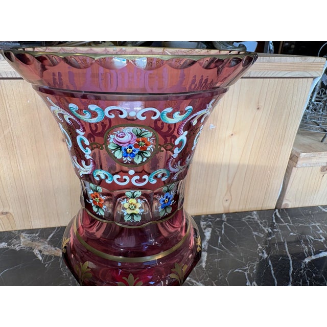 Green Ruby Red Enamelled and Gilded Bohemian Crystal Vase For Sale - Image 8 of 12