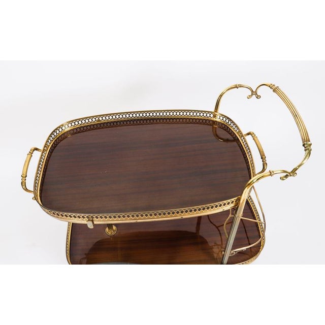 Mid-Century French Walnut and Brass Galleried Drinks Trolley, 1950s For Sale - Image 12 of 18
