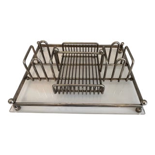 Vintage Chrome & Glass Stationary Holder For Sale