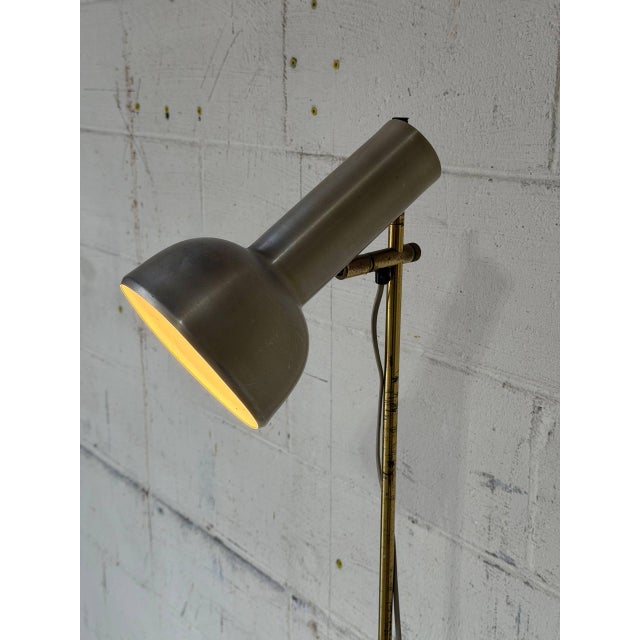 Metal Brushed Metal and Brass Adjustable Spotlight Task Floor Lamp Vintage Mid-Century Modern For Sale - Image 7 of 11