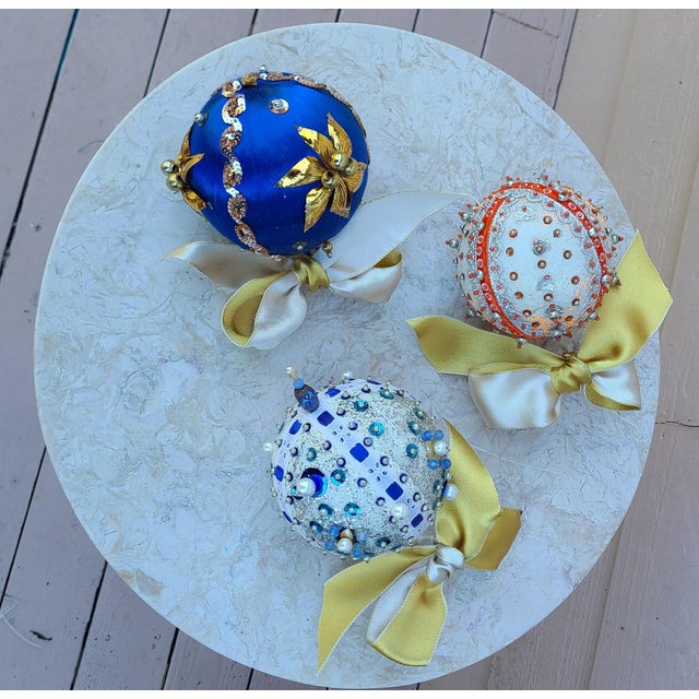 Vintage Hand Made Beaded Christmas Ornaments - Set of 3 For Sale - Image 4 of 9