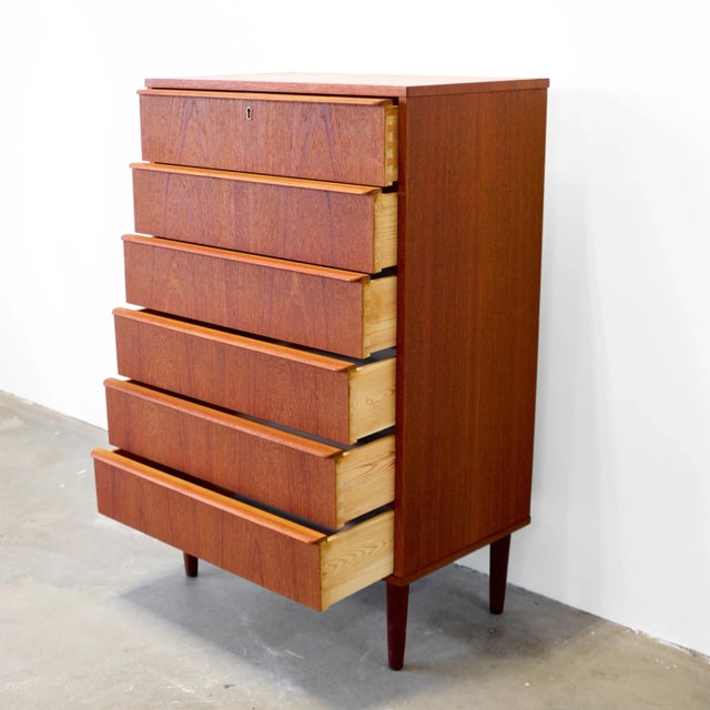 Danish Teak Six Drawer Tall Dresser by Si Bomi Møbler For Sale - Image 9 of 10