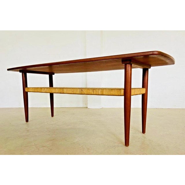 Vintage Danish Teak Coffee Table with Woven Rattan Magazine Shelf, 1960s For Sale - Image 10 of 18