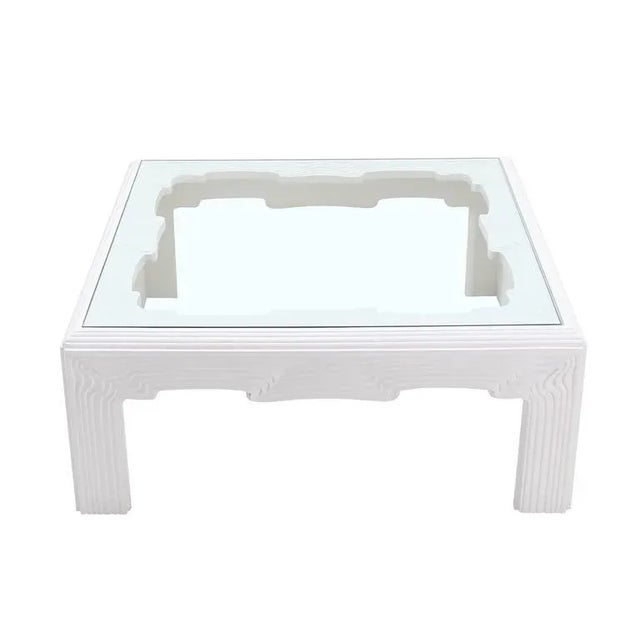 White Mid-Century Modern Square "Wave" Pattern Carving White Lacquer Coffee Table For Sale - Image 8 of 11