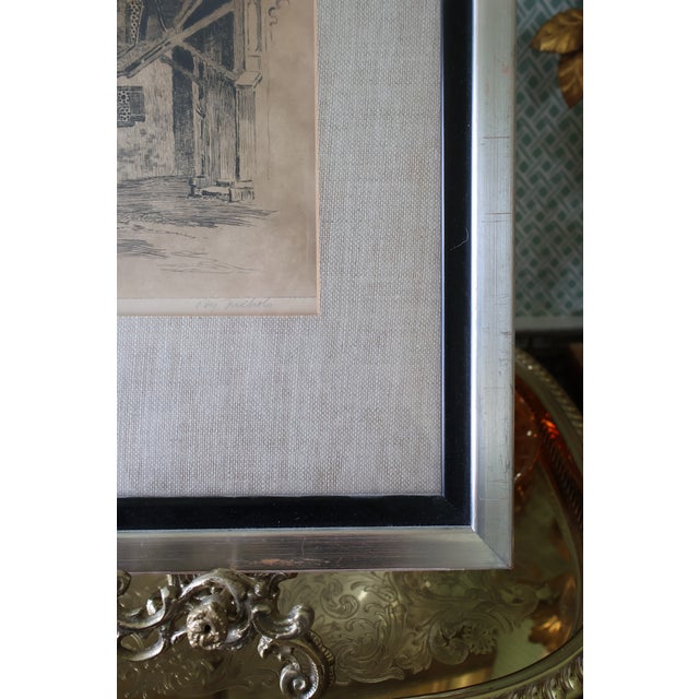 Charcoal Antique Harley D. Nichols Pencil-Signed “Rath Haus, Munich” Original Etching—Framed For Sale - Image 8 of 15