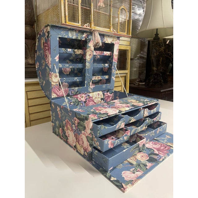 Blue Vintage Fabric Covered Domed-Top Jewelry Box and Photo Frame For Sale - Image 8 of 15