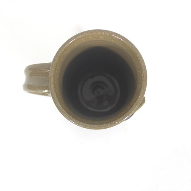 Vintage Signed Great Blue Heron Studio Pottery Mug With Bird Stoneware Brown For Sale - Image 6 of 9