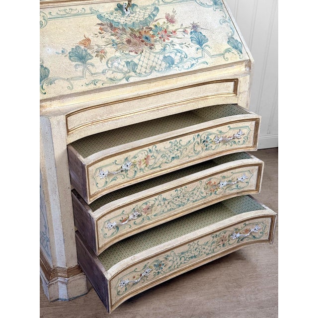 Vintage Italian Venetian Hand Painted Secretary Desk W/ Bookcase Top For Sale - Image 14 of 17
