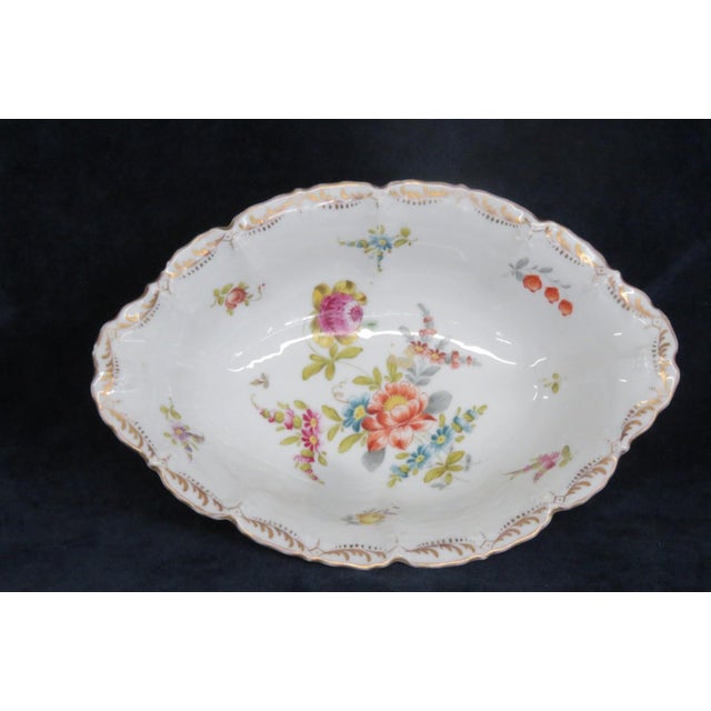 Mid 20th Century Dresden Porcelain Serving Bowl Scalloped Rim Hand Painted Floral Details For Sale - Image 15 of 16