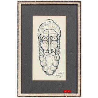 Arieh Merzer, Rare Judaica Drawing Sephardic Rabbi Gentleman, Palestine For Sale