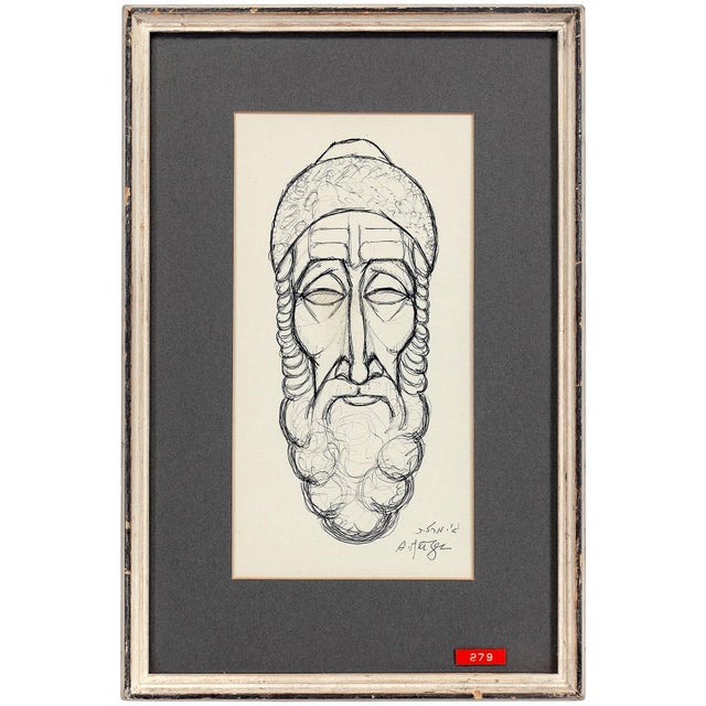 Arieh Merzer, Rare Judaica Drawing Sephardic Rabbi Gentleman, Palestine For Sale
