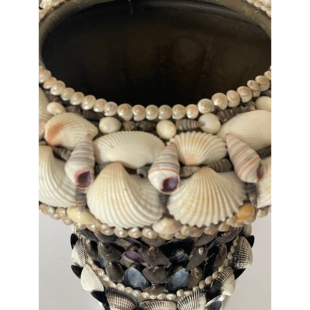 Black 1970s Dramatic Sea Shell Encrusted Planter For Sale - Image 8 of 9