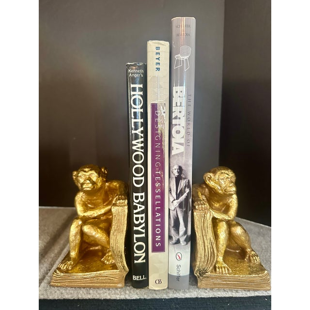 1980s Pair | Vintage Gold Gilt Monkey Bookends For Sale - Image 5 of 7
