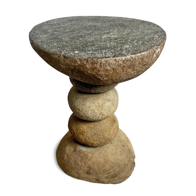 Vintage natural stacked river rock side table or stool. This has a level polished top area for placing objects or for...