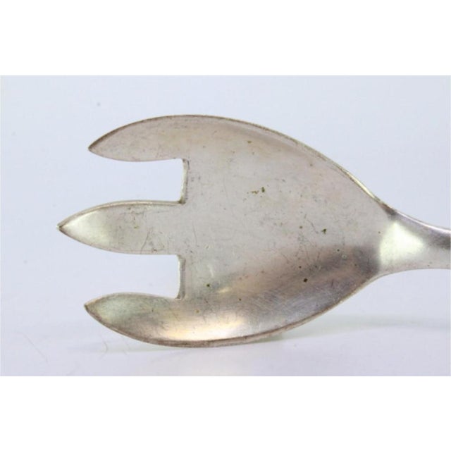 Silver Salad Fork with Three Prongs and Embossed Handle For Sale - Image 3 of 7