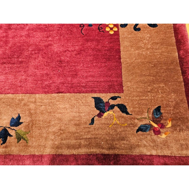 Vintage Chinese Art Deco Hand-Knotted Rug, Floral Motif, Wool, 1900s, 9' x 12' For Sale In Chicago - Image 6 of 18