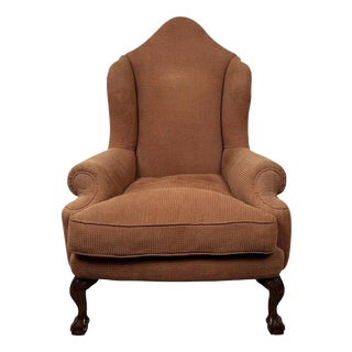 20th Century English Beech Wingback Armchair with Ball-and-Claw Feet For Sale